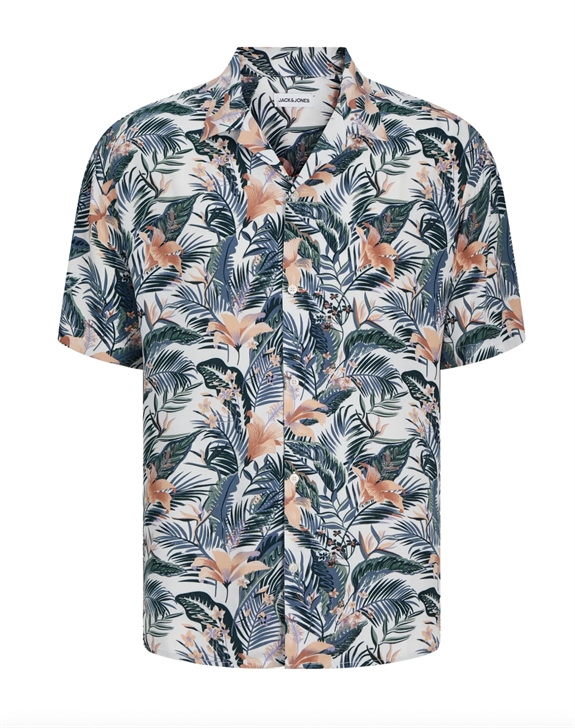 Jack & Jones Jeff Tropical AOP Resort Shirt SS - Cloud Dancer